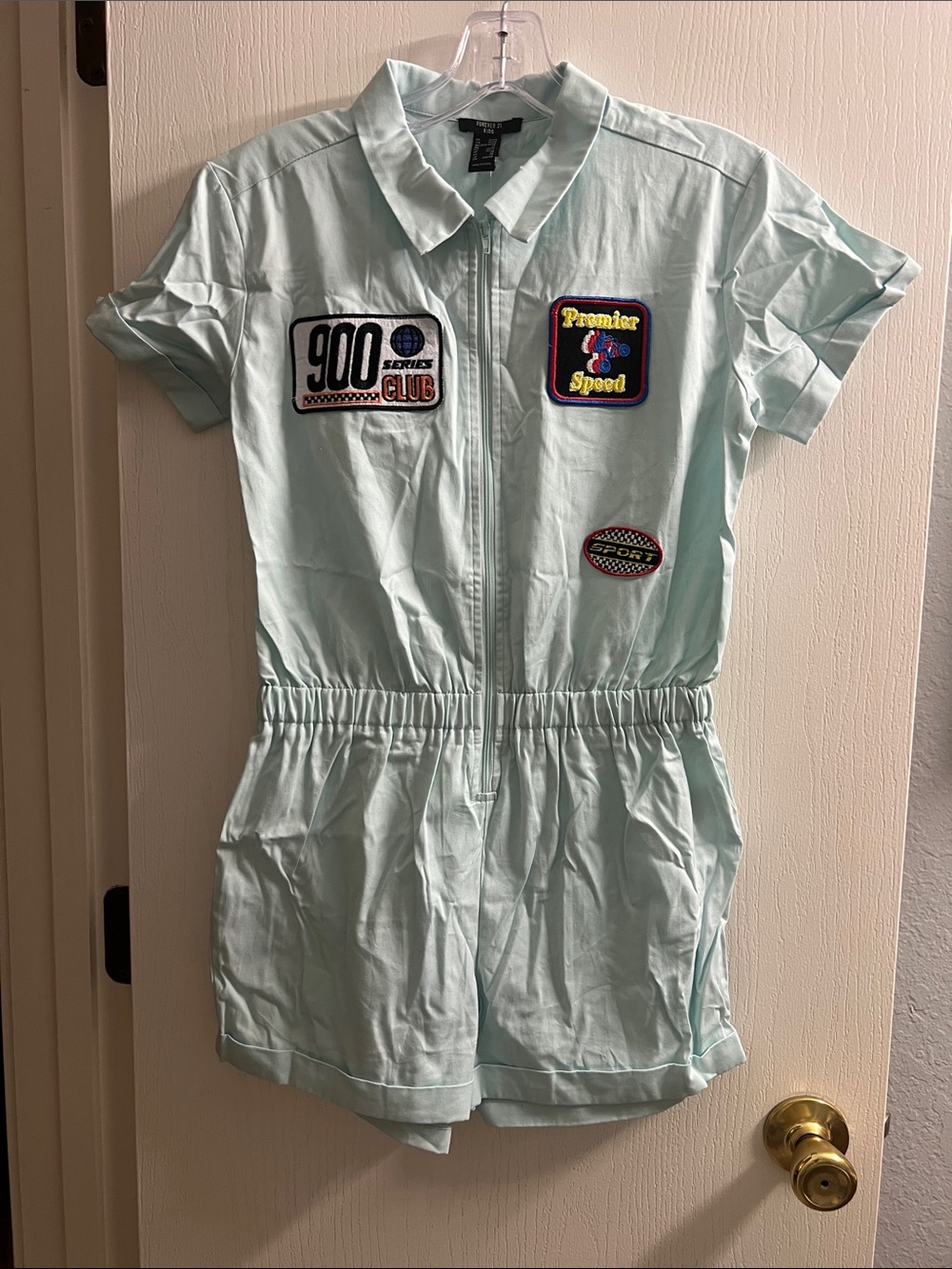 Forever 21 Light Mint Patch Zip Romper